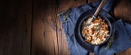 Kaszotto- polish risotto from barley groats with mushroomsの写真素材