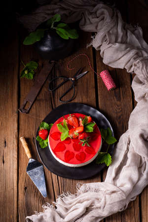 delicious cream quark pie with strawberriesの写真素材