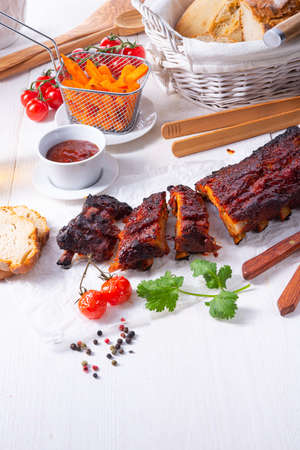 BBQ spare ribs from a charcoal grillの写真素材