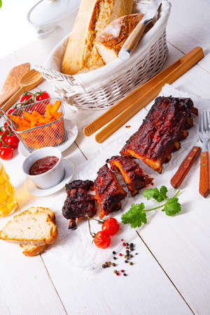 BBQ spare ribs from a charcoal grillの写真素材