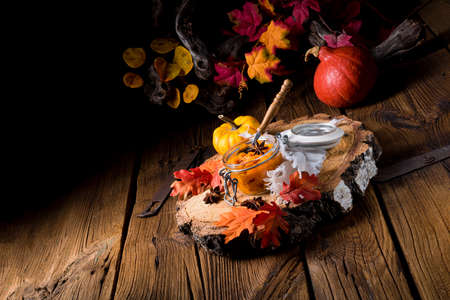 an autumnal rustic Canned Pumpkinの写真素材