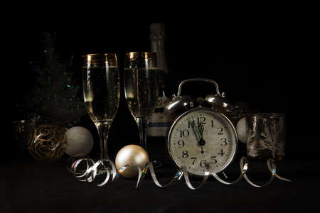 New Year, sparkling wine, candles, happy new yearの写真素材