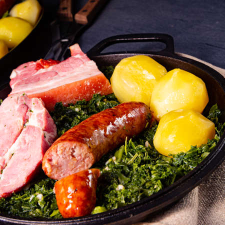 rustic kale with pinkel sausage and kasslerの写真素材