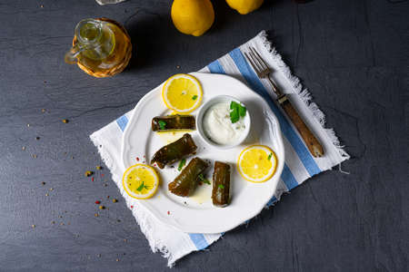 Dolmades - stuffed grape leaves the Greek wayの写真素材