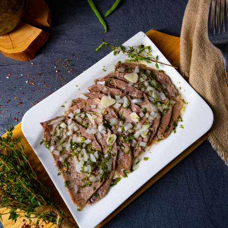 Delicious cold beef with vinaigretteの写真素材