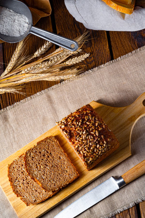 Moist wholemeal bread, crushed or ground whole grainの写真素材