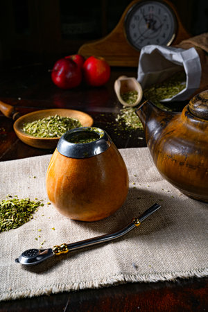 Prepare yerba mate with calabash and bombillaの写真素材