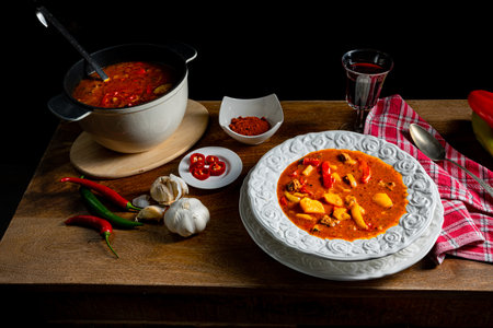 Delicious Hungarian-style goulash soupの写真素材