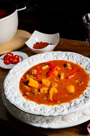 Delicious Hungarian-style goulash soupの写真素材