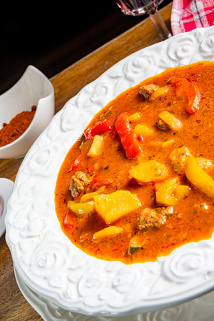 Delicious Hungarian-style goulash soupの写真素材