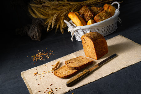 delicious rye bread on the tableの写真素材