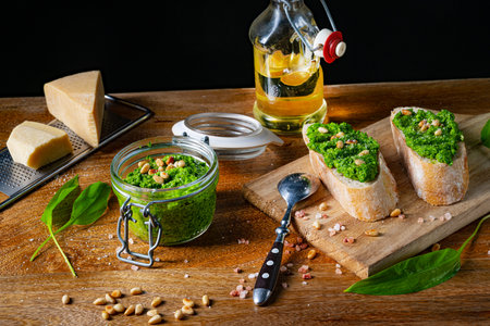 delicious wild garlic pesto with pine nutsの写真素材