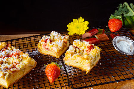 Strawberry rhubarb cake with sprinklesの写真素材