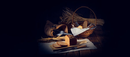 Moist wholemeal bread, crushed or ground whole grainの写真素材