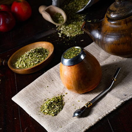 Prepare yerba mate with calabash and bombillaの写真素材