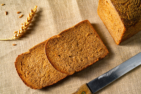 delicious rye bread on the tableの写真素材