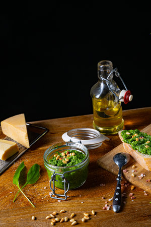 delicious wild garlic pesto with pine nutsの写真素材