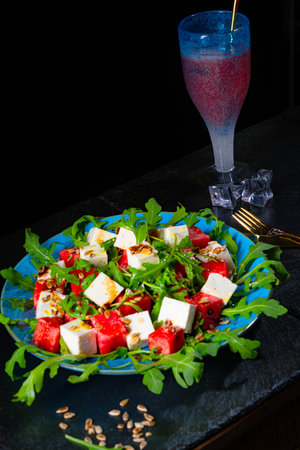 Watermelon Salad with Rocket And Feta Cheeseの写真素材