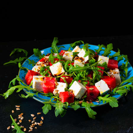 Watermelon Salad with Rocket And Feta Cheeseの写真素材