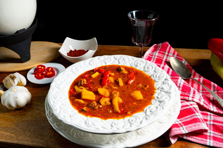 Delicious Hungarian-style goulash soupの写真素材