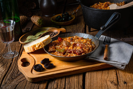 Polish bigos cooked according to an old recipe with wine and plumの写真素材