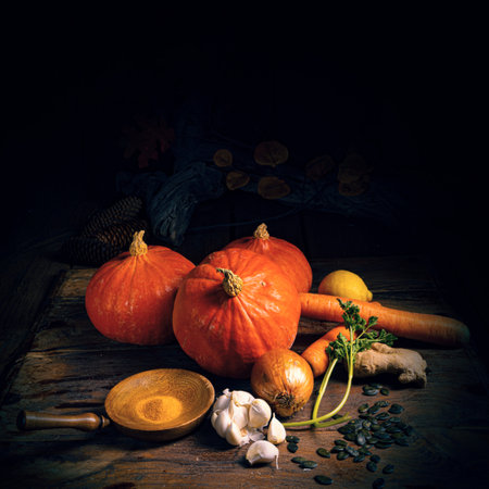Pumpkin soup, delicious ingredientsの写真素材
