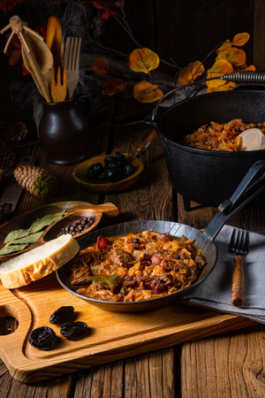 Polish bigos cooked according to an old recipe with wine and plumの写真素材