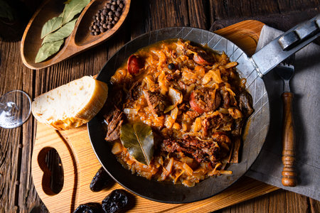 Polish bigos cooked according to an old recipe with wine and plumの写真素材