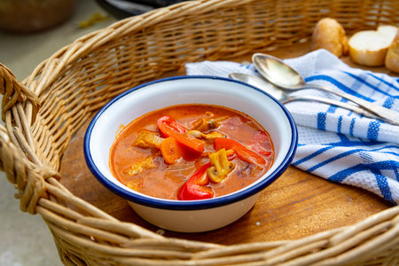 Kettle goulash is prepared over an open fire!の写真素材