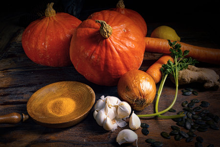 Pumpkin soup, delicious ingredientsの写真素材