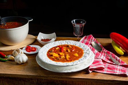 Delicious Hungarian-style goulash soupの写真素材