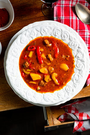 Delicious Hungarian-style goulash soupの写真素材