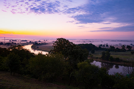 Beautiful river Warta at dawnの写真素材
