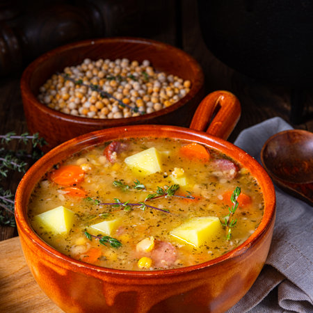 the classic pea soup with split peasの写真素材