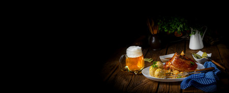 pork knuckle with sauerkraut and sweet mustardの写真素材