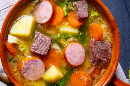 Delicious savoy cabbage stew in a rustic bowlの写真素材
