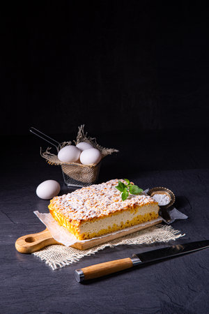 Cheesecake from the tin with crumbleの写真素材
