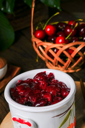 Delicious homemade cherry jamの写真素材