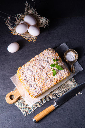 Cheesecake from the tin with crumbleの写真素材