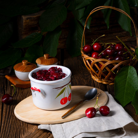 classic homemade cherry jamの写真素材