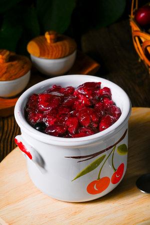 Delicious homemade cherry jamの写真素材