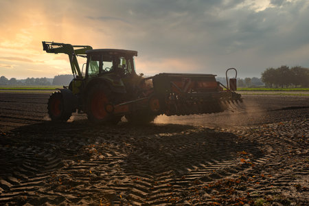Agricultural work with tractors, autumn work in the fields.