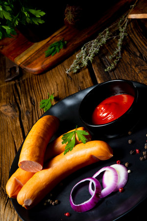 Delicious warm ham bockwurstの写真素材