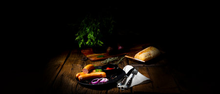 Delicious warm ham bockwurstの写真素材