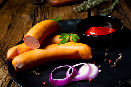 Delicious warm ham bockwurstの写真素材
