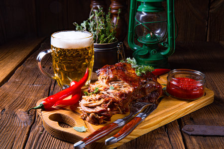 Pulled pork from the oven with beer sauceの写真素材