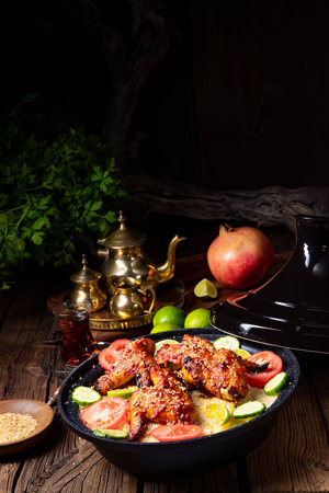 couscous with fried chicken wings spicyの写真素材