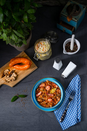 Polish bigos with sausage and mushrooms.の写真素材