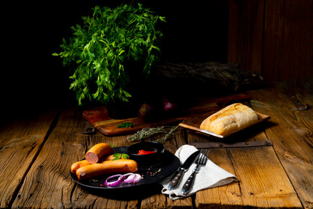 Delicious warm ham bockwurstの写真素材