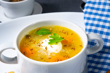 Delicious Old Polish caraway soup with creamの写真素材